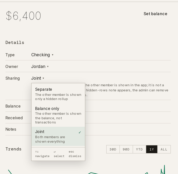 Taiga Finance · Accounts · Sharing